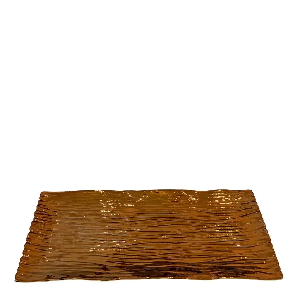 Gorgeous Gold Enameled Rectangular Serving Tray 16x7 Textured Ceramic Glam NEW